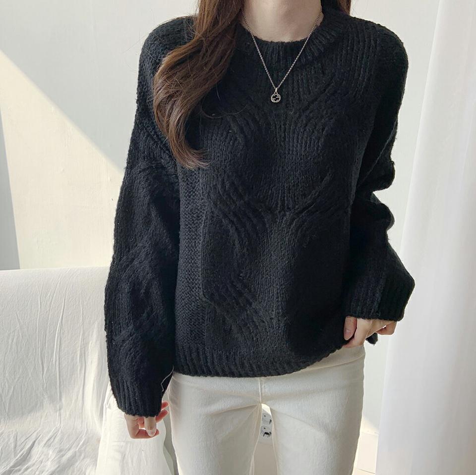 ラウンドネックツイストニット・p000781 レディース 【tops】トップス 長袖 ニット 単色 無地 シンプル ベーシック ツイスト ラウンドネック 秋 冬 カジュアル ラフ ドロップショルダー ルーズ 韓国ファッション MKT