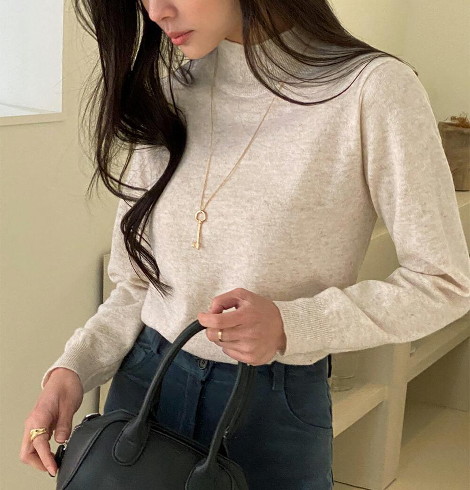アルパカ混ハーフネックメランジニット・t00208 レディース 【tops】トップス ニット 長袖 アルパカ混 ハーフネック メランジ 単色 無地 シンプル ベーシック 大人 カジュアル 可愛い かわいい 秋 冬 韓国ファッション