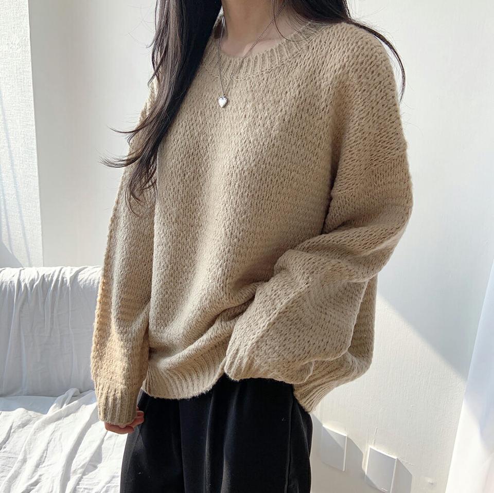 ウール混ルーズフィットニット・p000780 レディース 【tops】トップス ニット 長袖 単色 無地 シンプル ベーシック ウール混 ルーズ ゆったり 楽ちん ラフ カジュアル パステル 秋 冬 ドロップショルダー 韓国ファッション MKT