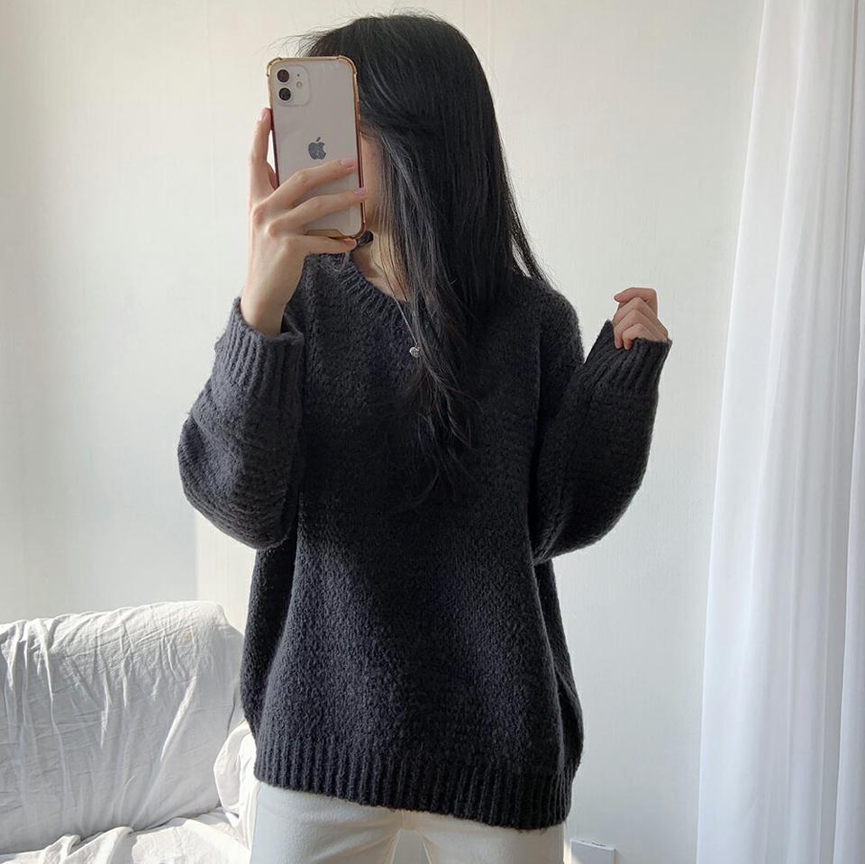 ウール混ルーズフィットニット・p000780 レディース 【tops】トップス ニット 長袖 単色 無地 シンプル ベーシック ウール混 ルーズ ゆったり 楽ちん ラフ カジュアル パステル 秋 冬 ドロップショルダー 韓国ファッション MKT
