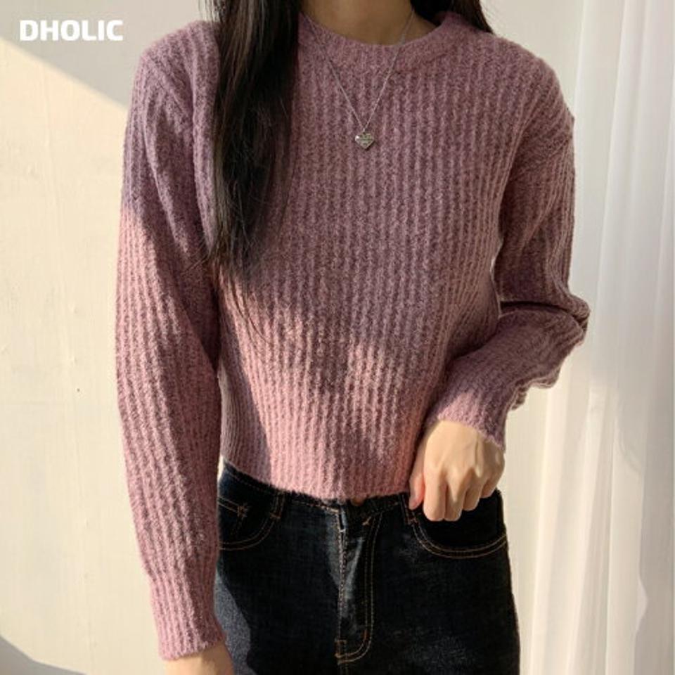 【マケット特価】メランジクロップドニット・p000786 レディース 【tops】トップス ニット 長袖 柄 模様 メランジ クロップド丈 秋 冬 カジュアル かわいい 可愛い ラフ 韓国ファッション MKT セール