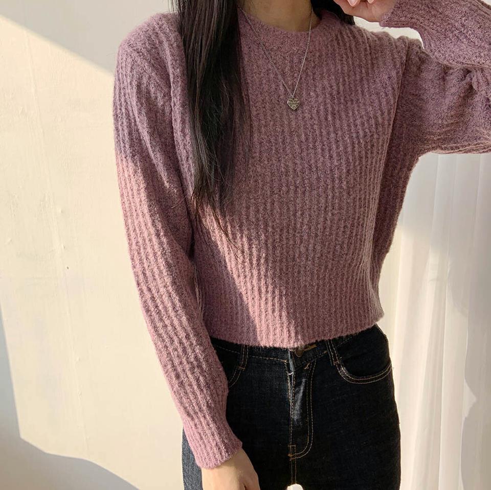 【マケット特価】メランジクロップドニット・p000786 レディース 【tops】トップス ニット 長袖 柄 模様 メランジ クロップド丈 秋 冬 カジュアル かわいい 可愛い ラフ 韓国ファッション MKT セール