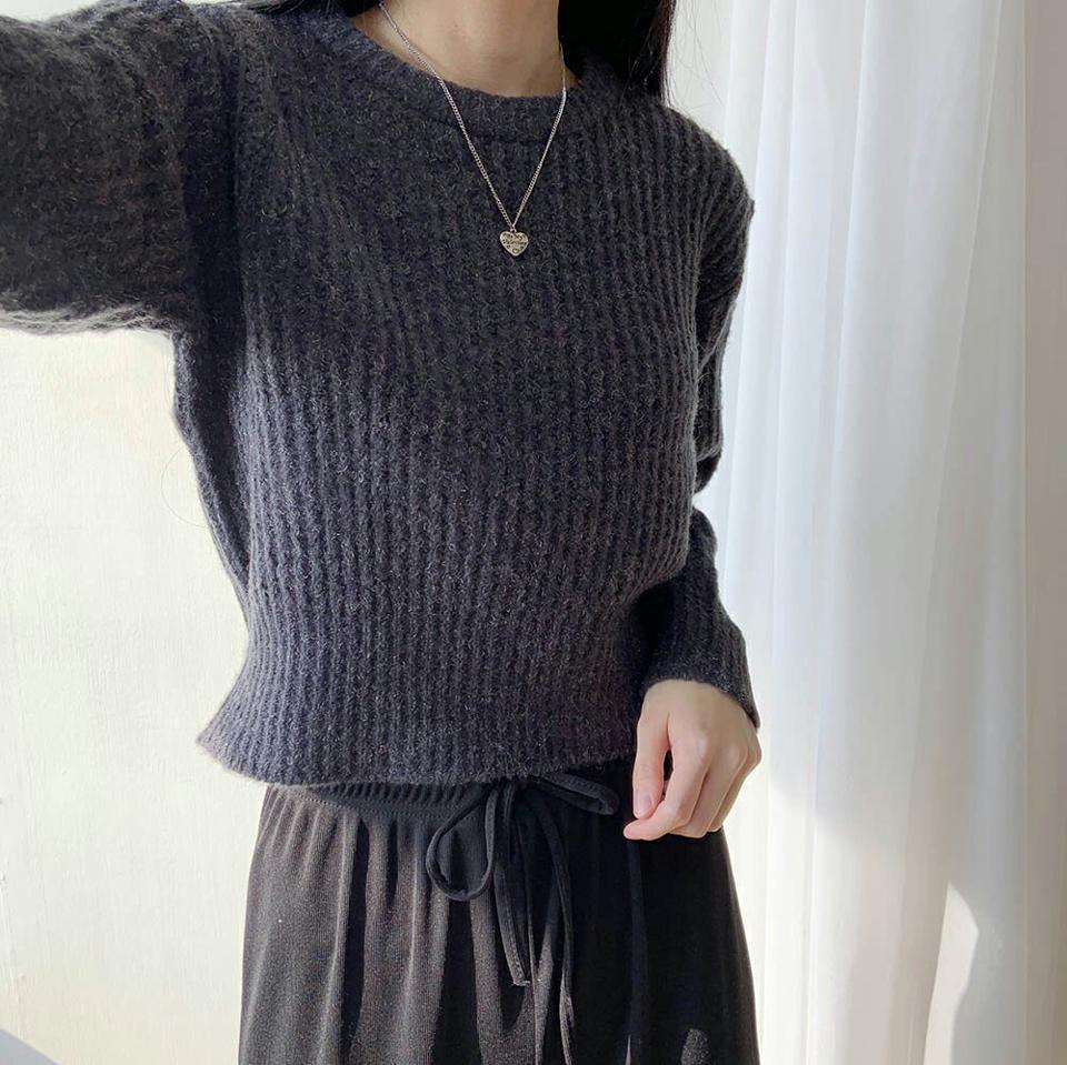 【マケット特価】メランジクロップドニット・p000786 レディース 【tops】トップス ニット 長袖 柄 模様 メランジ クロップド丈 秋 冬 カジュアル かわいい 可愛い ラフ 韓国ファッション MKT セール
