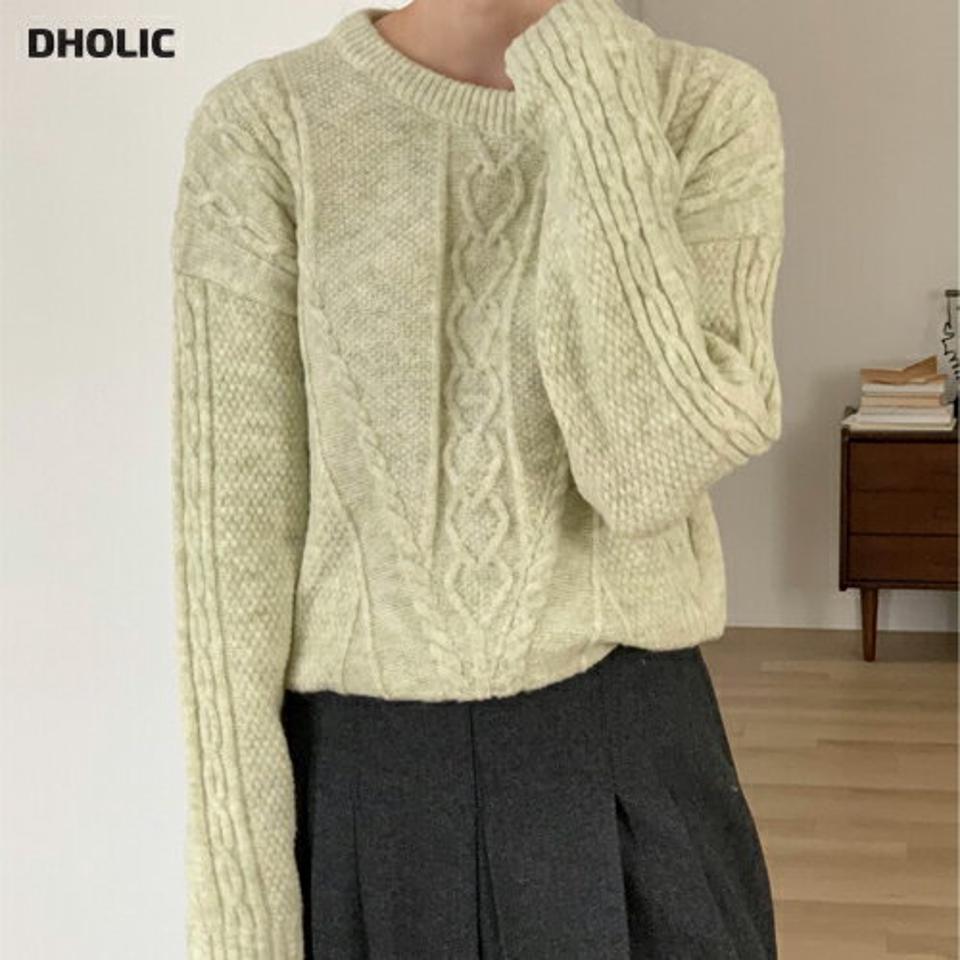 ケーブルメランジ長袖ニット・p000785 レディース 【tops】トップス ニット 長袖 柄 模様 ケーブル編み ケーブルニット メランジ パステル 秋 冬 カジュアル かわいい 可愛い 韓国ファッション MKT