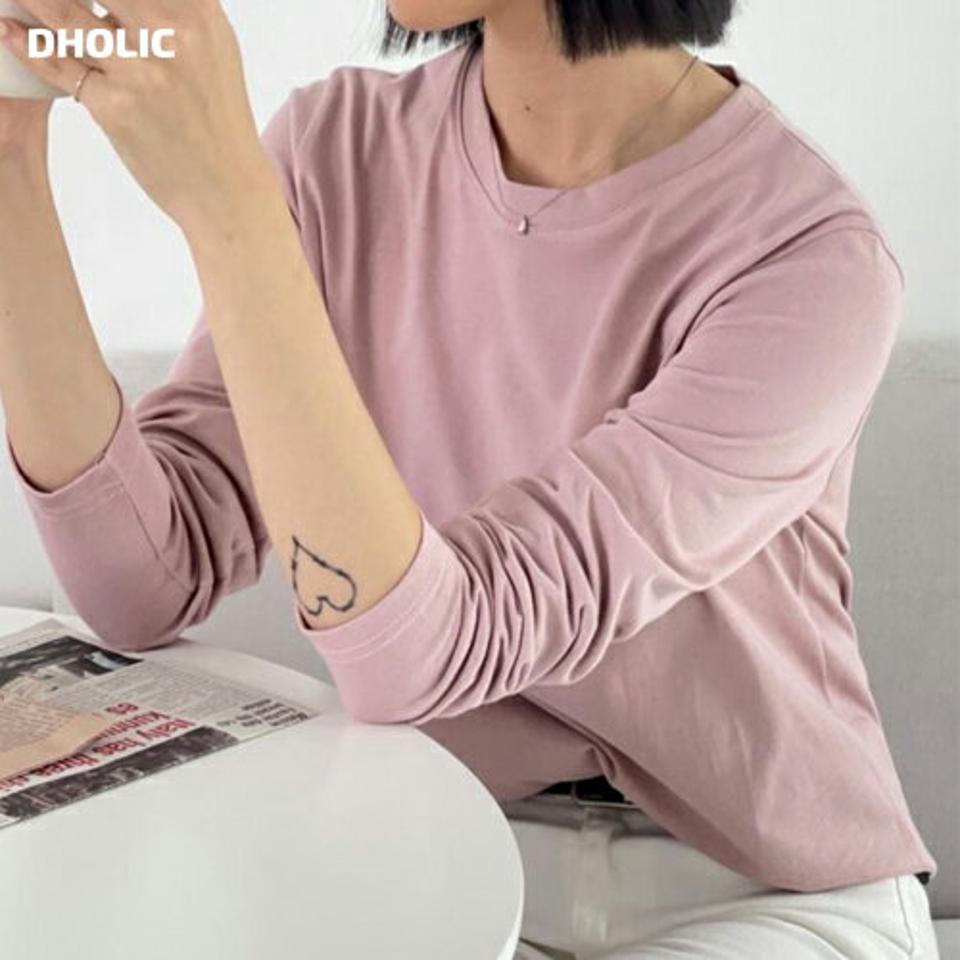 ラウンドネック長袖Tシャツ・p000769 レディース 【tops】トップス Tシャツ 長袖 単色 無地 シンプル ベーシック ラウンドネック パステル 秋 冬 カジュアル ラフ くすみ ピンク 韓国ファッション MKT