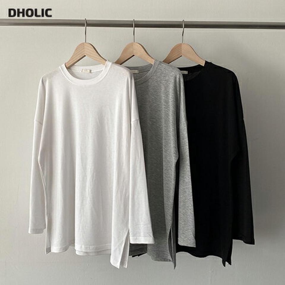 裏起毛スリットボクシーTシャツ・p000791 レディース 【tops】トップス Tシャツ 長袖 裏起毛 スリット 単色 無地 シンプル ベーシック ルーズ ゆったり 楽ちん ラフ 秋 冬 カジュアル 韓国ファッション MKT