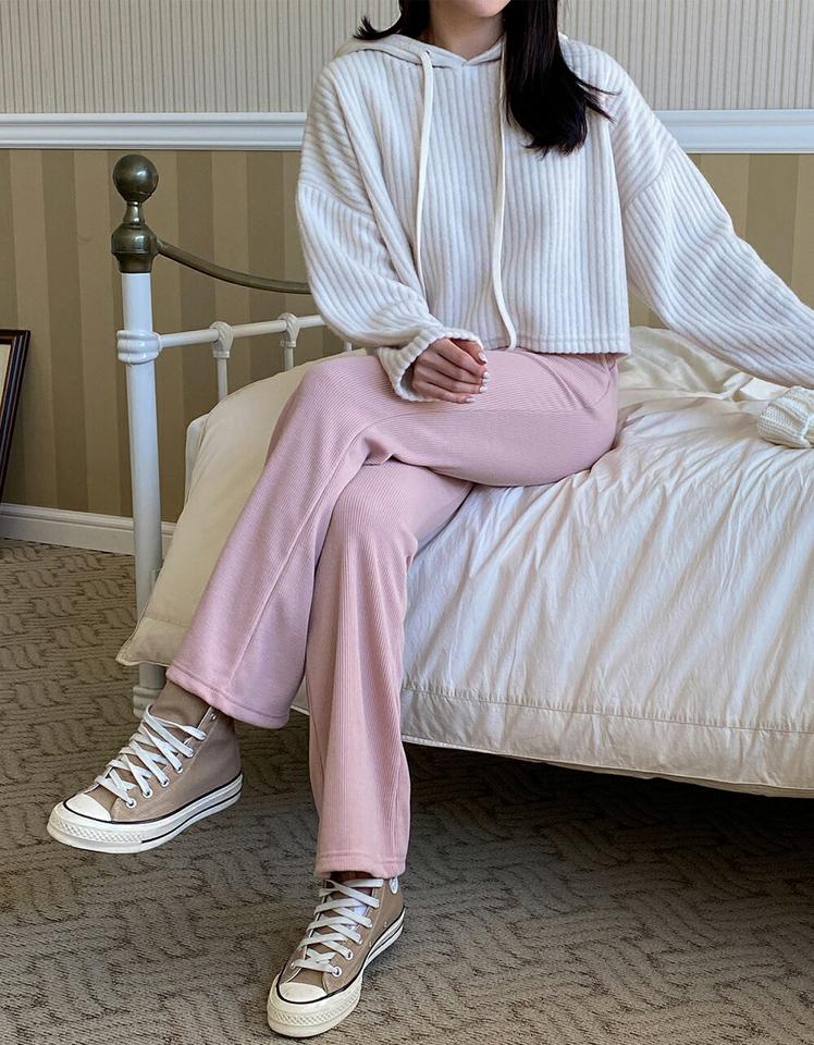 裏起毛リブストレッチパンツ・p001009 レディース 【pt】パンツ ズボン ロング リブ ストレッチ 裏起毛 単色 無地 シンプル ベーシック カジュアル ラフ ウエストゴム カラーパンツ ピンク 冬 韓国ファッション MKT