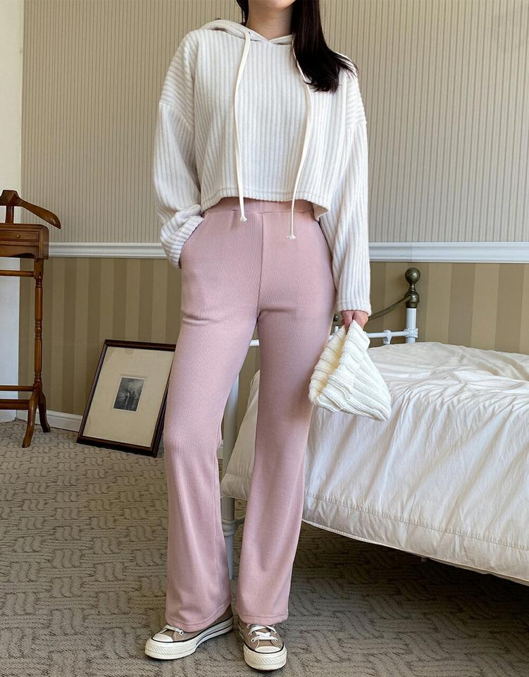 裏起毛リブストレッチパンツ・p001009 レディース 【pt】パンツ ズボン ロング リブ ストレッチ 裏起毛 単色 無地 シンプル ベーシック カジュアル ラフ ウエストゴム カラーパンツ ピンク 冬 韓国ファッション MKT