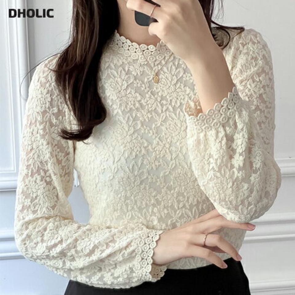 ローズレースブラウス・p001003 レディース 【bl】トップス ブラウス 長袖 総レース ローズ ばら バラ 花柄 モックネック ハーフネック フェミニン かわいい 可愛い 大人 きれいめ 上品 秋 冬 韓国ファッション MKT