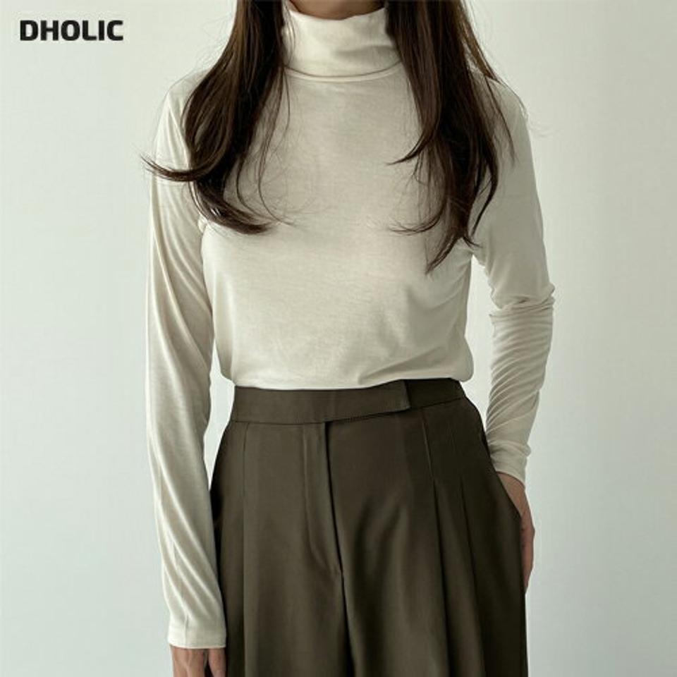 裏起毛ハイネック長袖Tシャツ・p000940 レディース 【tops】トップス Tシャツ 長袖 ハイネック ロンT 裏起毛 単色 無地 シンプル ベーシック カジュアル ラフ 冬 韓国ファッション MKT