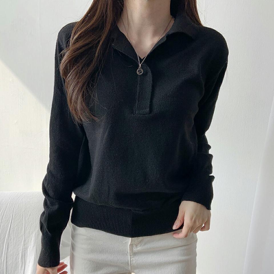 アルパカ混カラーネックニット・p000901 レディース 【tops】トップス ニット 長袖 カラーニット ピンク ポロ襟 アルパカ シンプル 単色 無地 カジュアル ラフ 大人 メランジカラー 秋 冬 韓国ファッション MKT