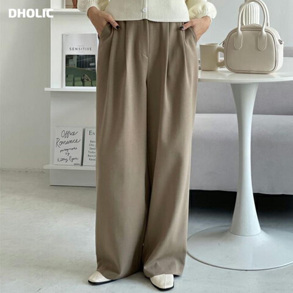 ウール混バックゴムタックスラックス・p000883 レディース 【pt】パンツ ズボン ロング丈 スラックス タック 単色 無地 シンプル ワイド オフィス カジュアル 秋 冬 韓国ファッション MKT
