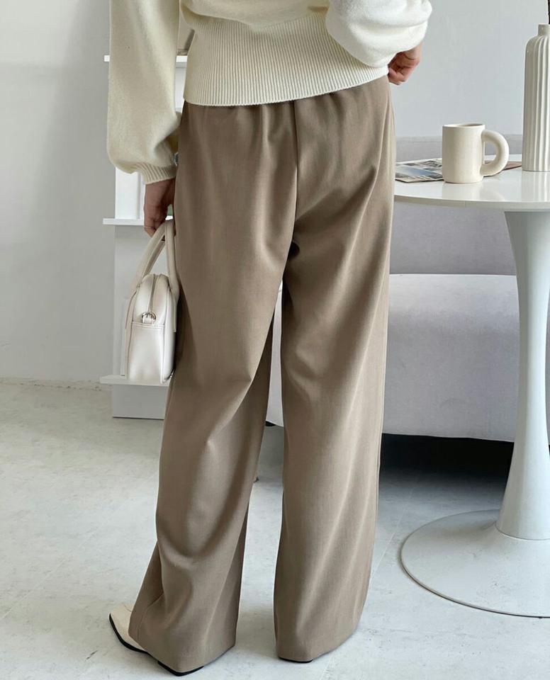 ウール混バックゴムタックスラックス・p000883 レディース 【pt】パンツ ズボン ロング丈 スラックス タック 単色 無地 シンプル ワイド オフィス カジュアル 秋 冬 韓国ファッション MKT