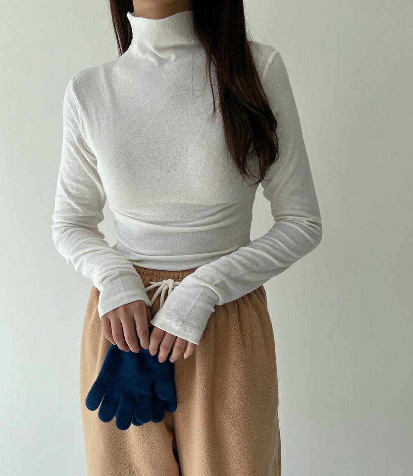 アンゴラ混ハーフネック長袖Tシャツ・p000942 レディース 【tops】トップス Tシャツ 長袖 ロンT ハーフネック アンゴラ 単色 無地 シンプル カジュアル ベーシック 大人 メランジ 秋 冬 韓国ファッション MKT