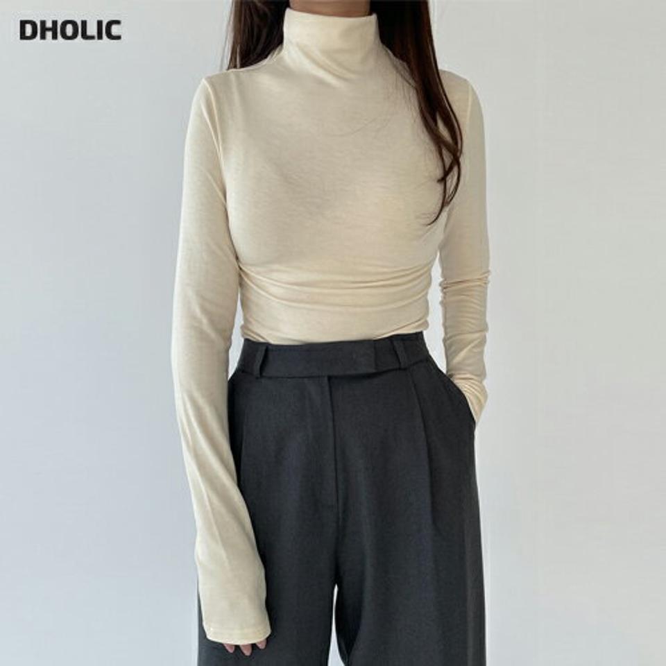 裏起毛ハイネック長袖Tシャツ・p000845 レディース 【tops】トップス Tシャツ 長袖 ロンT ハイネック 単色 無地 シンプル ベーシック カジュアル ラフ 裏起毛 スリム 冬 韓国ファッション MKT