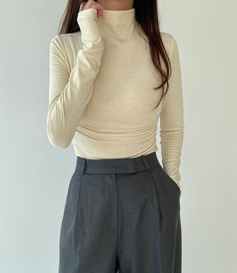 裏起毛ハイネック長袖Tシャツ・p000845 レディース 【tops】トップス Tシャツ 長袖 ロンT ハイネック 単色 無地 シンプル ベーシック カジュアル ラフ 裏起毛 スリム 冬 韓国ファッション MKT