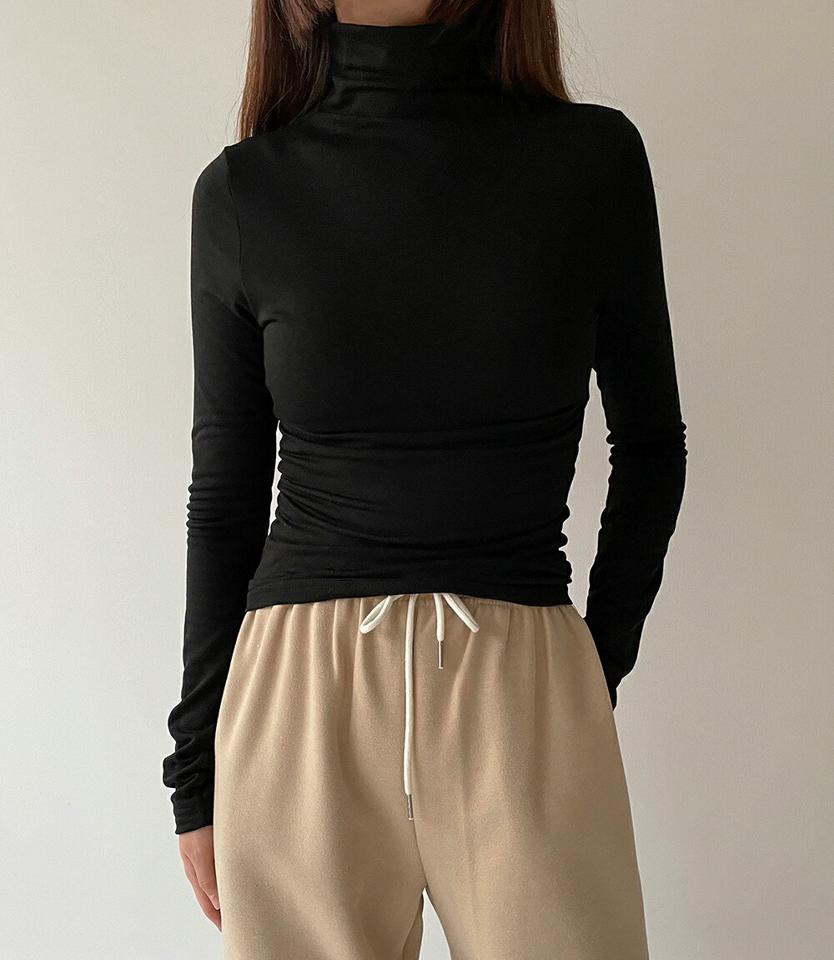裏起毛ハイネック長袖Tシャツ・p000845 レディース 【tops】トップス Tシャツ 長袖 ロンT ハイネック 単色 無地 シンプル ベーシック カジュアル ラフ 裏起毛 スリム 冬 韓国ファッション MKT