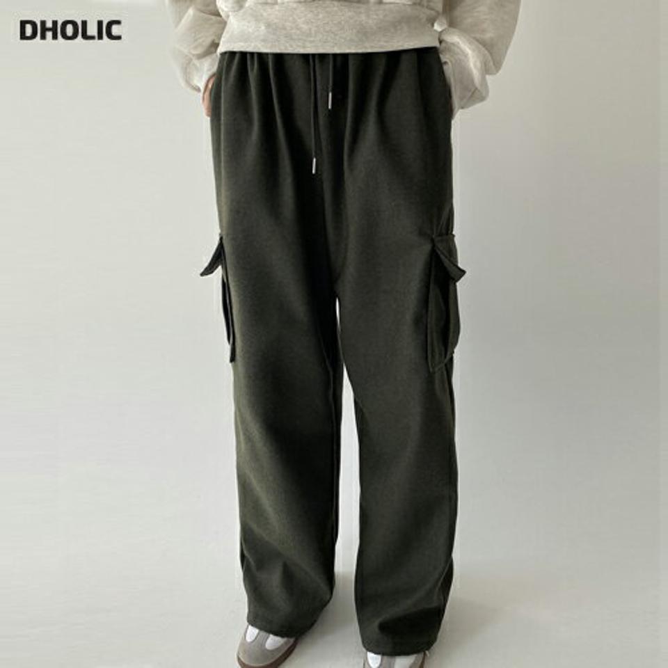 ウール混ドロストカーゴパンツ・p000935 レディース 【pt】パンツ ズボン ロング丈 ワイド ドロスト ウエストゴム フラップポケット ウール 単色 無地 シンプル ベーシック ラフ カジュアル 秋 冬 韓国ファッション MKT