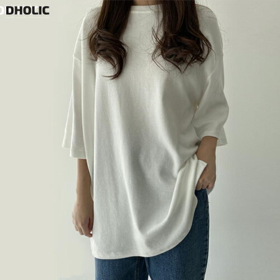 ピーチ起毛コットン6分袖Tシャツ・p000938 レディース 【tops】トップス Tシャツ ハーフスリーブ 七分袖 7分袖 半端丈 七分丈 7分丈 コットン 綿 起毛 ラウンドネック 単色 無地 シンプル ベーシック カジュアル ラフ 秋 春 韓国ファッション MKT