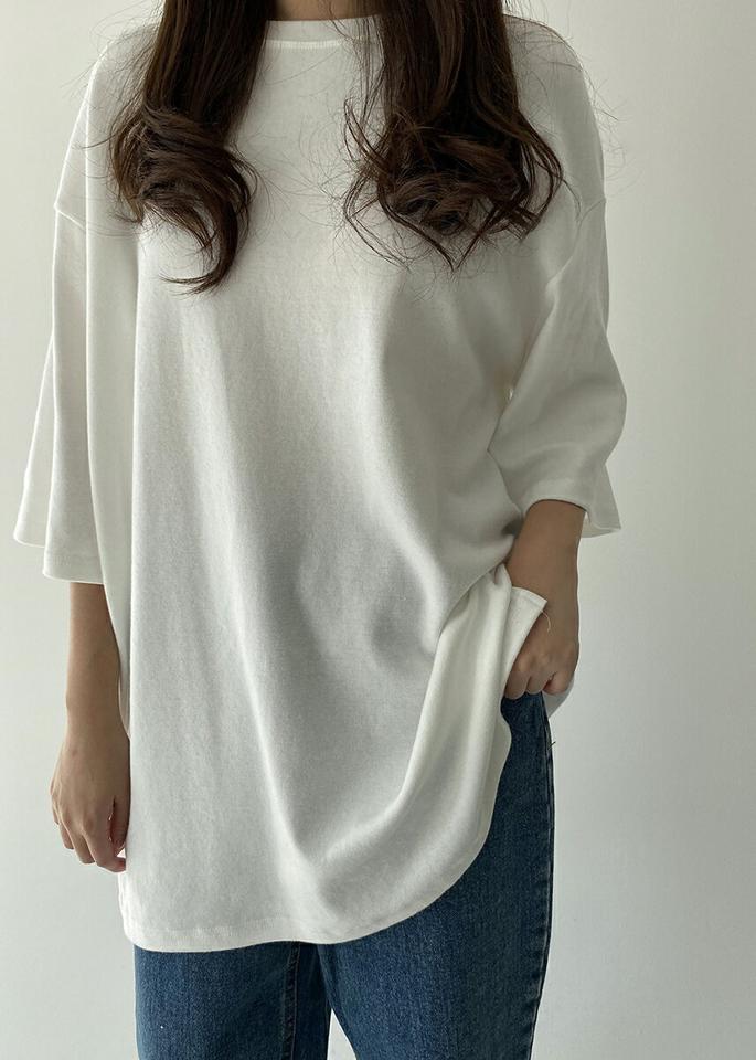 ピーチ起毛コットン6分袖Tシャツ・p000938 レディース 【tops】トップス Tシャツ ハーフスリーブ 七分袖 7分袖 半端丈 七分丈 7分丈 コットン 綿 起毛 ラウンドネック 単色 無地 シンプル ベーシック カジュアル ラフ 秋 春 韓国ファッション MKT