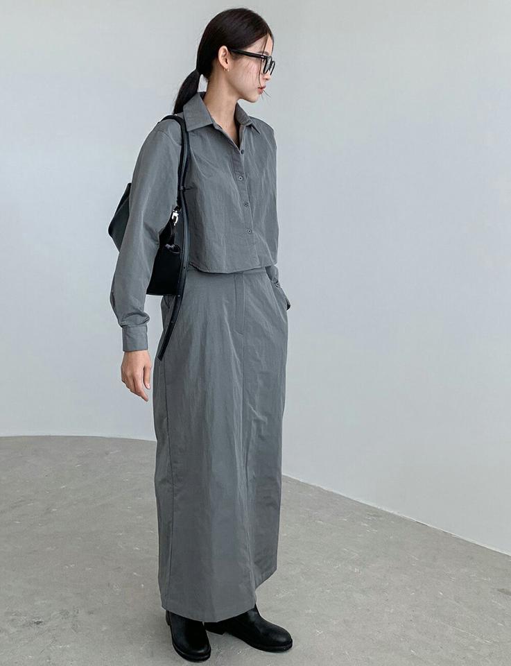 【マケット特価】クロップドアンバランスヘムシャツ・p000840 レディース 【bl】シャツ 長袖 トップス 単色 無地 シンプル ベーシック 襟 えり ボタン ぼたん 秋 冬 カジュアル クロップド丈 韓国ファッション MKT セール