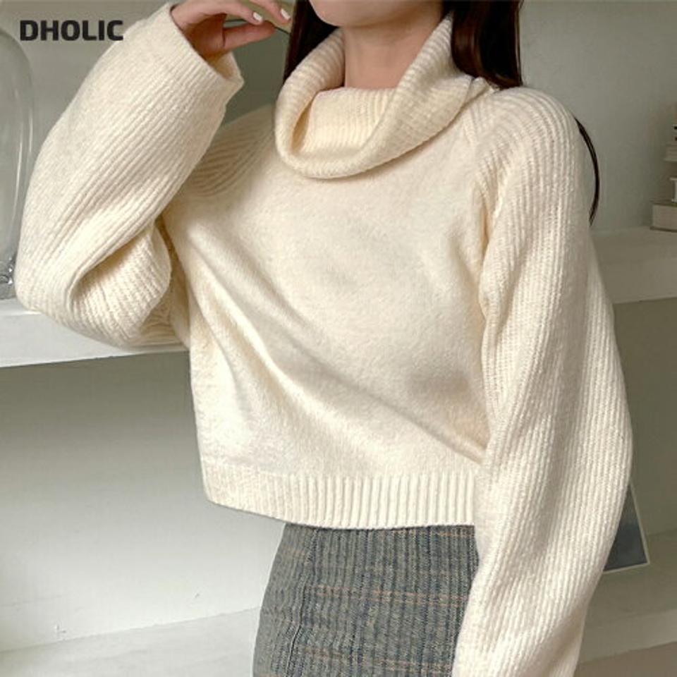 オフタートルクロップドニット・t00229 レディース 【tops】トップス ニット 大人 長袖 オフタートルネック クロップド丈 ラグラン 単色 シンプル フェミニン カジュアル かわいい 可愛い 秋 冬 韓国ファッション
