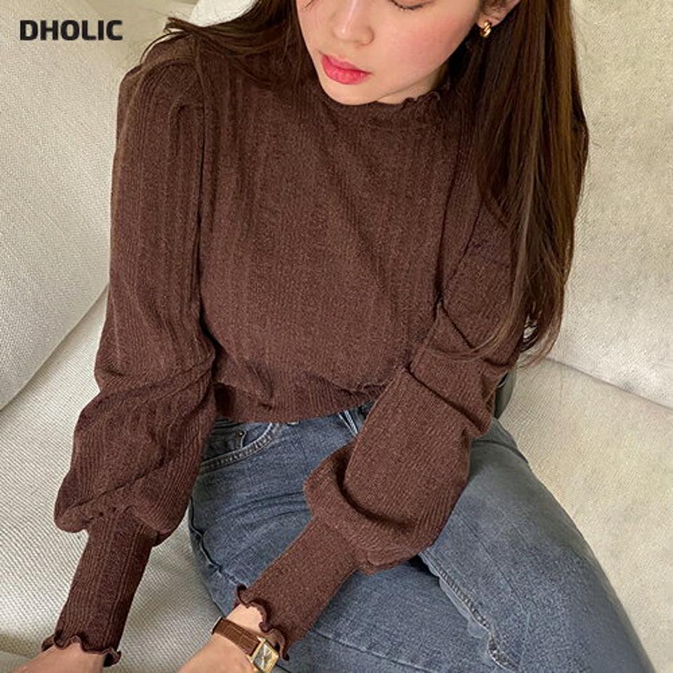 メロウハーフネックパフTシャツ・t00223 レディース 【tops】トップス Tシャツ 大人 長袖 ハーフネック 肩タック 袖口ギャザー マルチリブ メロウヘム 単色 可愛い かわいい シンプル フェミニン カジュアル 秋 冬 韓国ファッション
