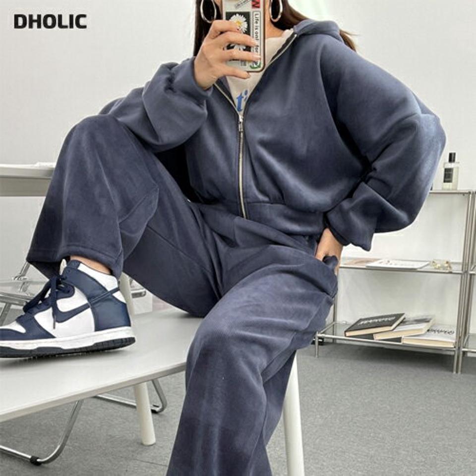 【送料無料】コーデュロイパーカー&ワイドパンツSET・p001232 レディース 【pt】セットアップ セット setup パーカー 長袖 フード フーディ 単色 無地 ベーシック ロング丈 パンツ ワイド 秋 冬 楽ちん カジュアル ラフ 韓国ファッション MKT