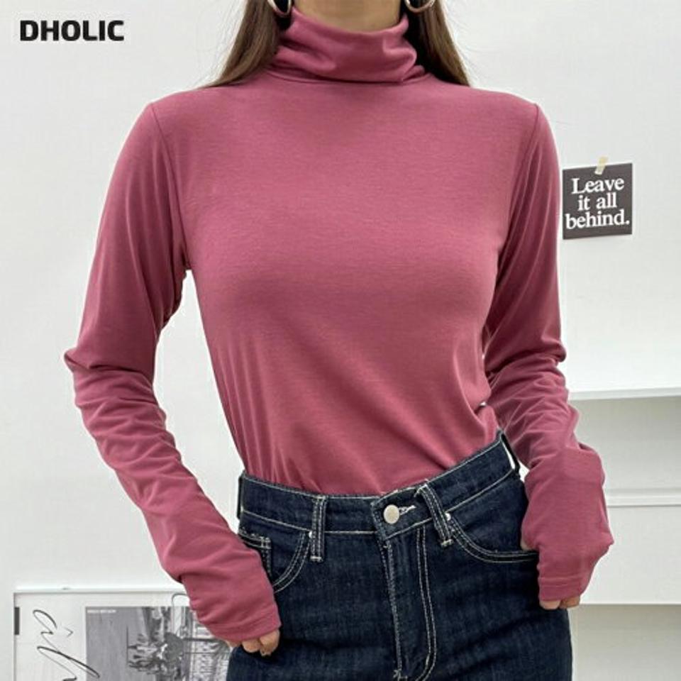 フィンガーホールタートルTシャツ・p001229 レディース 【tops】トップス 長袖 Tシャツ 単色 無地 シンプル ベーシック フィンガーホール タートルネック スリム 細身 タイト 秋 冬 カジュアル 親指 ユニーク 韓国ファッション MKT