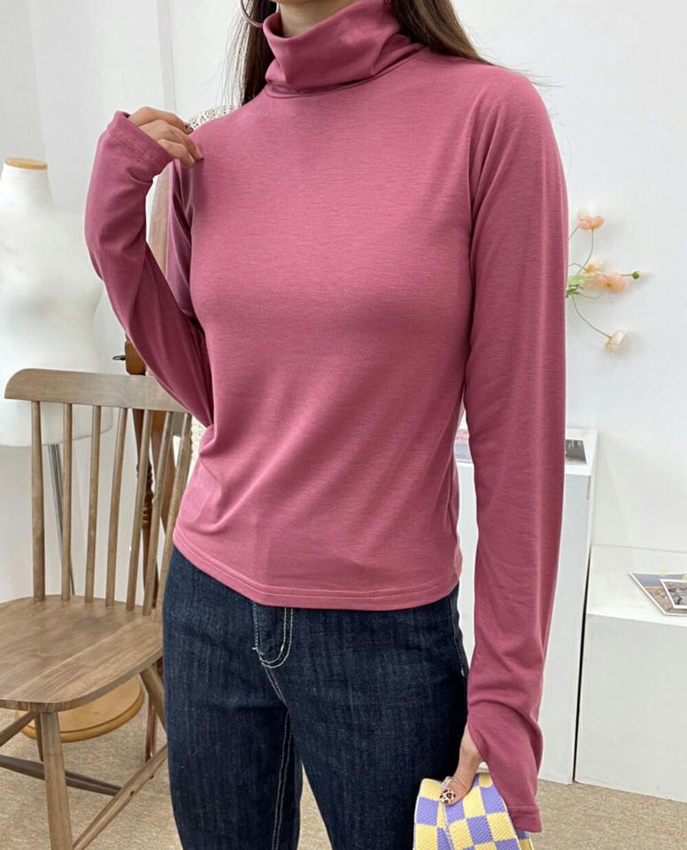 フィンガーホールタートルTシャツ・p001229 レディース 【tops】トップス 長袖 Tシャツ 単色 無地 シンプル ベーシック フィンガーホール タートルネック スリム 細身 タイト 秋 冬 カジュアル 親指 ユニーク 韓国ファッション MKT