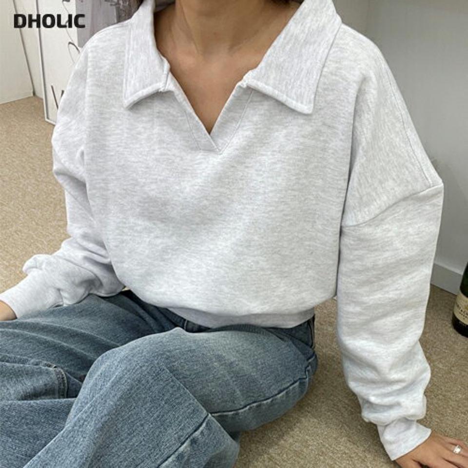裏起毛スキッパースウェット・p001226 レディース 【tops】トップス スウェット トレーナー 長袖 単色 無地 シンプル ベーシック スキッパー 鎖骨 デコルテ ポロ襟 秋 冬 カジュアル ラフ ドロップショルダー ルーズ 韓国ファッション MKT