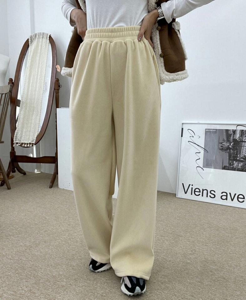 コーデュロイワイドパンツ・p001222 レディース 【pt】パンツ ロング丈 単色 無地 シンプル ベーシック コーデュロイ ワイド パステル 楽ちん ウエストゴム 秋 冬 カジュアル ラフ フルレングス 韓国ファッション MKT