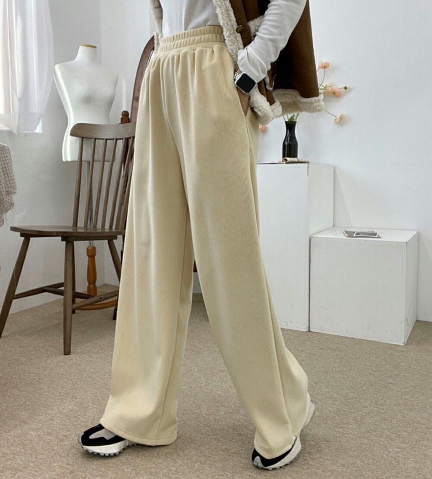 コーデュロイワイドパンツ・p001222 レディース 【pt】パンツ ロング丈 単色 無地 シンプル ベーシック コーデュロイ ワイド パステル 楽ちん ウエストゴム 秋 冬 カジュアル ラフ フルレングス 韓国ファッション MKT