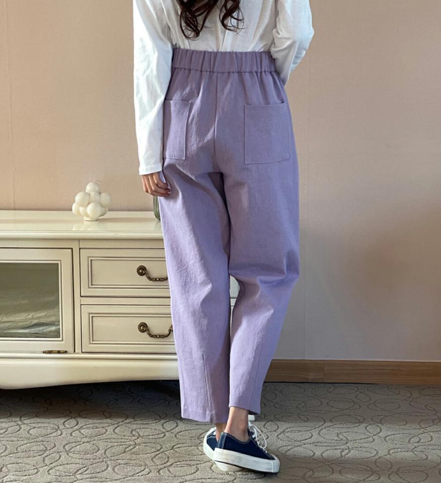 ダーツへムバックゴムパンツ・p001191 レディース 【pt】パンツ ロング丈 ウエストゴム 単色 無地 シンプル ベーシック パステル ストレート ダーツ 長ズボン 秋 冬 カジュアル ラフ 可愛い かわいい 韓国ファッション MKT