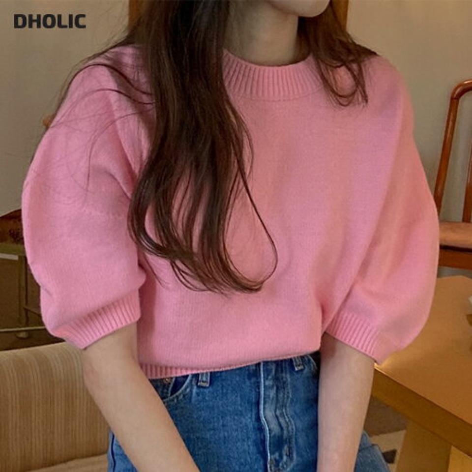ラウンドネックパフ半袖ニット・p001189 レディース 【tops】トップス ニット 半袖 単色 無地 シンプル ベーシック ラウンドネック パフスリーブ パフ袖 秋 春 サマーニット かわいい 可愛い キュート ラブリー 韓国ファッション MKT
