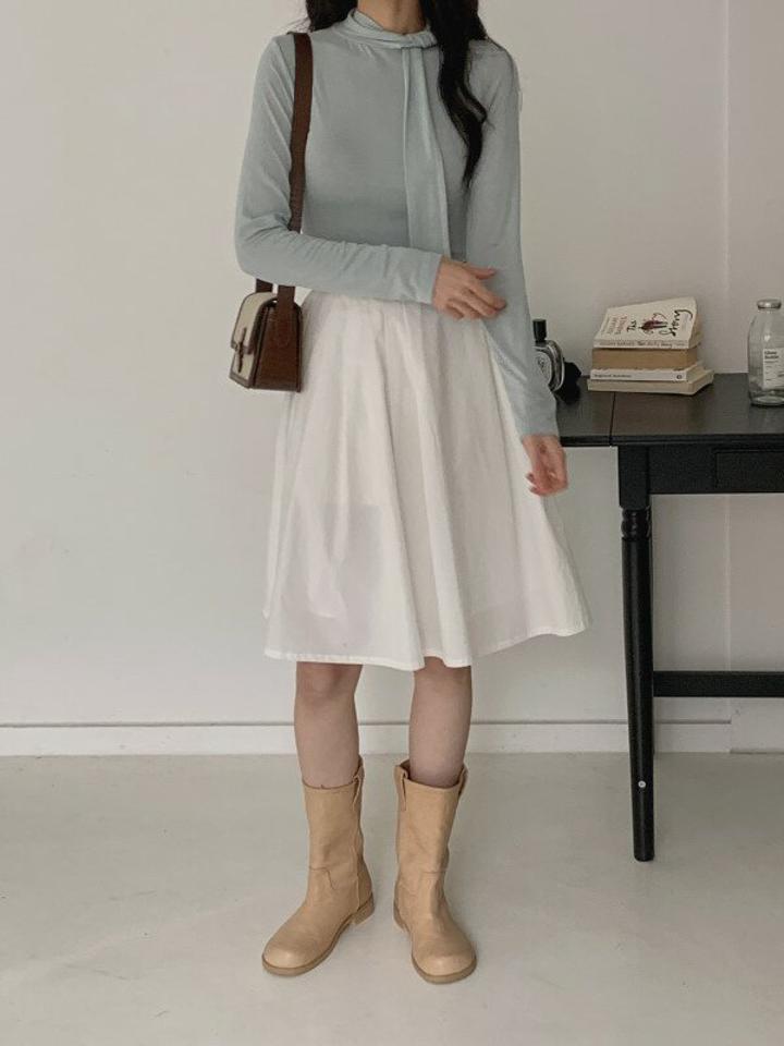ネックリボン長袖Tシャツ・p001158 レディース 【tops】 韓国ファッション トップス Tシャツ カットソー 長袖 スリム 細身 無地 タイト ネックタイ ボウタイ 無地 薄手 カジュアル 秋 冬 MKT