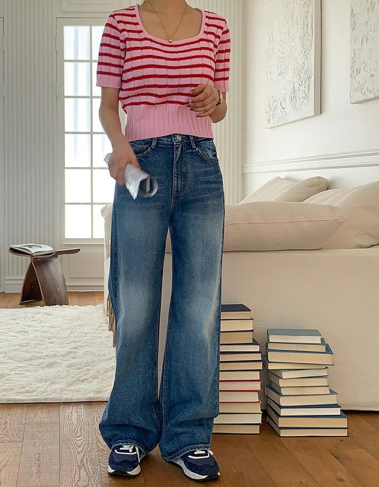 コットンワイドデニムパンツ・p001150 レディース 【pt】パンツ デニム 単色 無地 シンプル ベーシック ロング丈 ワイド コットン 綿 ゆったり ルーズ ラフ 韓国ファッション MKT