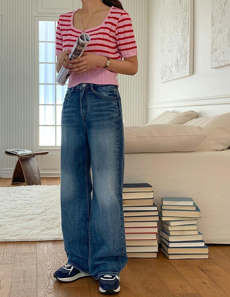 コットンワイドデニムパンツ・p001150 レディース 【pt】パンツ デニム 単色 無地 シンプル ベーシック ロング丈 ワイド コットン 綿 ゆったり ルーズ ラフ 韓国ファッション MKT