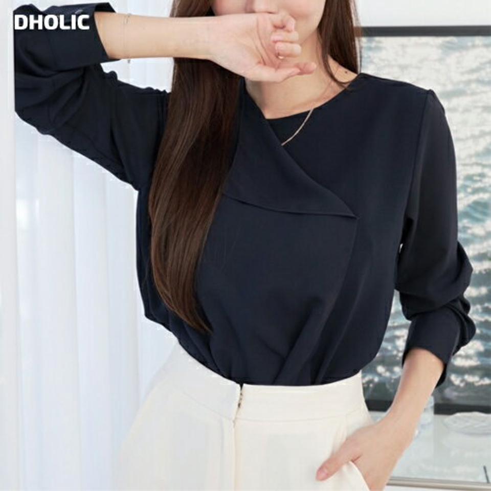 カシュクール調アンバランスブラウス・p001128 レディース 【bl】ブラウス トップス 長袖 カシュクール調 単色 無地 シンプル ベーシック アンバランス オフィスカジュアル 秋 冬 大人 フェミニン きれいめ 韓国ファッション MKT