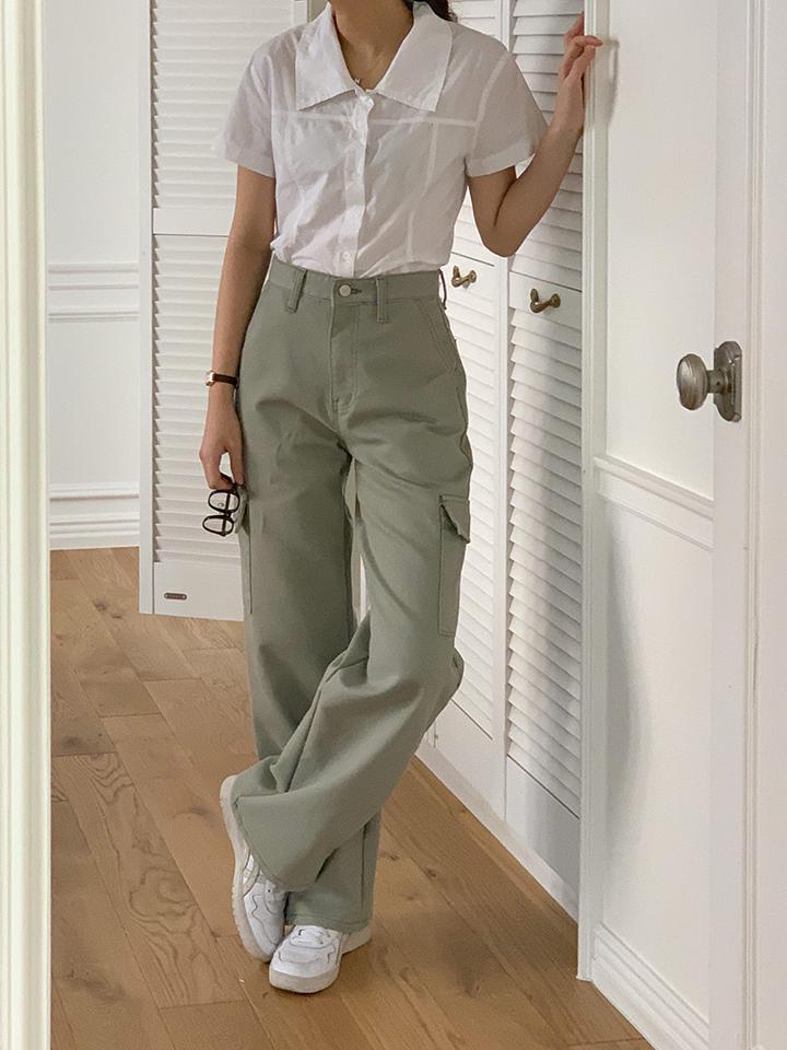 コットンワイドカーゴパンツ・p001081 レディース 【pt】パンツ ロング丈 単色 無地 シンプル ベーシック コットン ワイド カーゴ 秋 冬 カジュアル ラフ フルレングス モード 韓国ファッション MKT