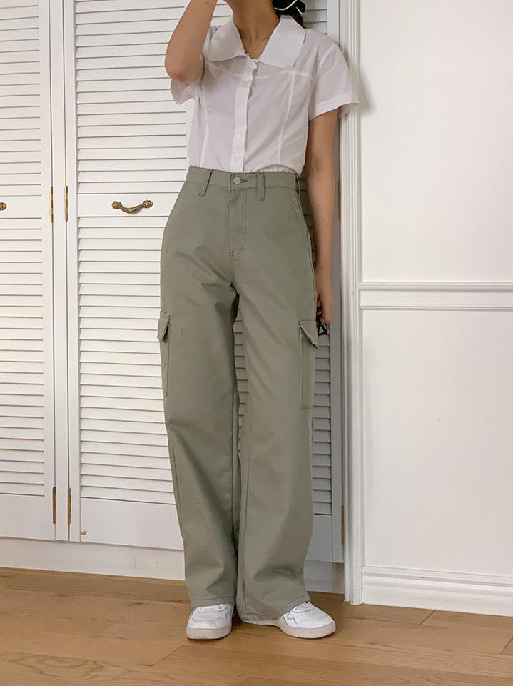 コットンワイドカーゴパンツ・p001081 レディース 【pt】パンツ ロング丈 単色 無地 シンプル ベーシック コットン ワイド カーゴ 秋 冬 カジュアル ラフ フルレングス モード 韓国ファッション MKT