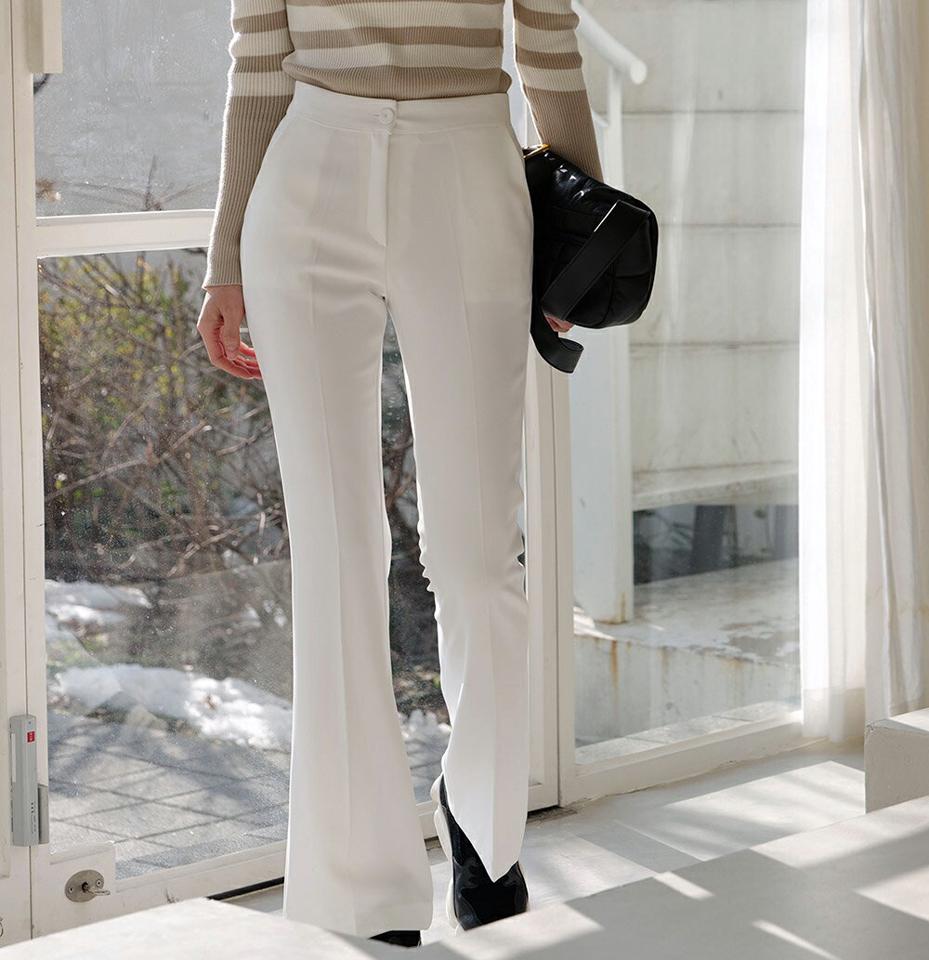 セミフレアスラックス・t00237 レディース 【pt】ボトムス ロング ロングパンツ スラックスパンツ スラックス セミフレア ハイウエスト 無地 単色 シンプル オフィス フェミニン カジュアル 秋 冬 韓国ファッション