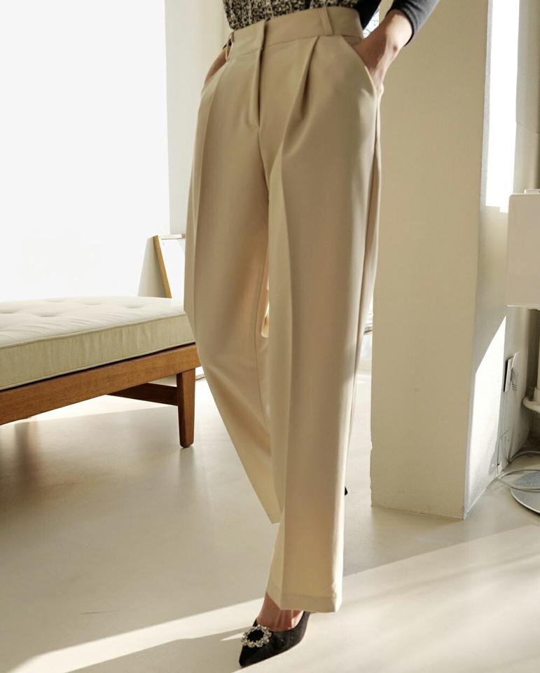 タックストレートスラックス・t00236 レディース 【pt】ボトムス ロング ロングパンツ スラックスパンツ スラックス タック ワイド ストレート ハイウエスト 無地 単色 ベーシック シンプル フェミニン カジュアル 秋 冬 韓国ファッション