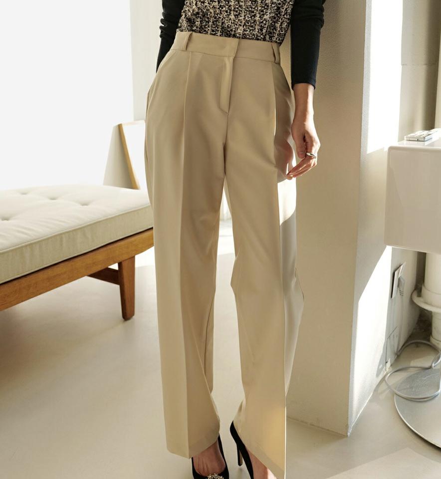 タックストレートスラックス・t00236 レディース 【pt】ボトムス ロング ロングパンツ スラックスパンツ スラックス タック ワイド ストレート ハイウエスト 無地 単色 ベーシック シンプル フェミニン カジュアル 秋 冬 韓国ファッション