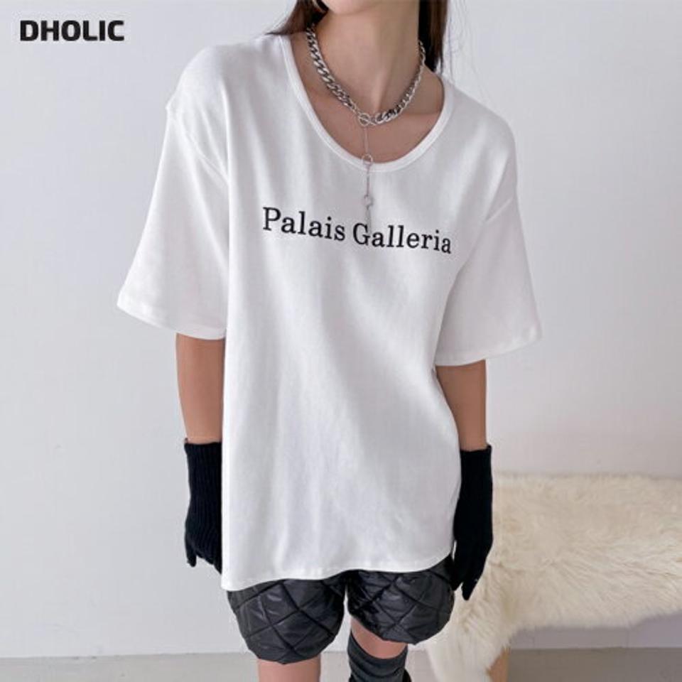 【只今10%OFF】ピーチ起毛Palais Galleria半袖Tシャツ・p000965 レディース 【tops】トップス Tシャツ 半袖 柄 模様 ロゴ レタリング ロゴT ピーチ起毛 Uネック 鎖骨 デコルテ ドロップショルダー ルーズ 春 夏 カジュアル ラフ 韓国ファッション MKT セール