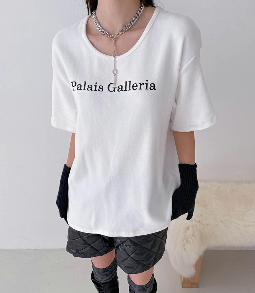 【只今10%OFF】ピーチ起毛Palais Galleria半袖Tシャツ・p000965 レディース 【tops】トップス Tシャツ 半袖 柄 模様 ロゴ レタリング ロゴT ピーチ起毛 Uネック 鎖骨 デコルテ ドロップショルダー ルーズ 春 夏 カジュアル ラフ 韓国ファッション MKT セール