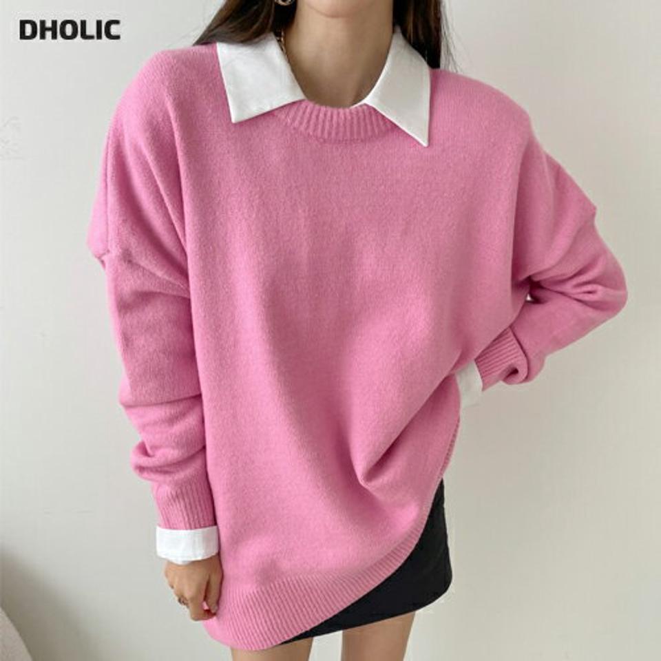【マケット特価】ラウンドネックルーズニット・p001071 レディース 【tops】トップス ニット 長袖 単色 無地 シンプル ベーシック ラウンドネック ルーズ 秋 冬 カジュアル ラフ ドロップショルダー ゆったり 楽ちん 韓国ファッション MKT セール