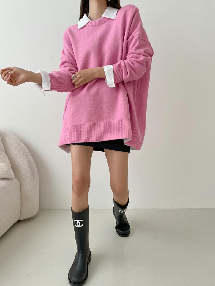 【マケット特価】ラウンドネックルーズニット・p001071 レディース 【tops】トップス ニット 長袖 単色 無地 シンプル ベーシック ラウンドネック ルーズ 秋 冬 カジュアル ラフ ドロップショルダー ゆったり 楽ちん 韓国ファッション MKT セール