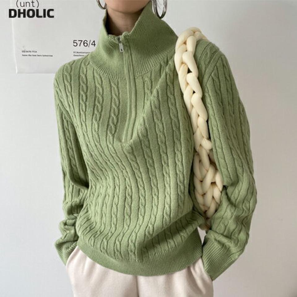 2WAYハーフジップケーブルニット・p000979 レディース 【tops】トップス ニット 長袖 柄 模様 ケーブル編み ケーブルニット 単色 ハーフジップ 2WAY 秋 冬 カジュアル かわいい 可愛い 韓国ファッション MKT