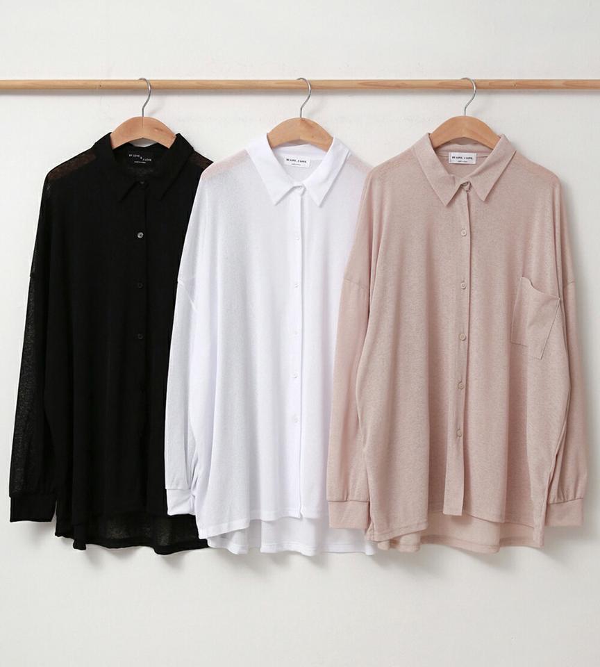 ポケットシアールーズシャツ・p001146 レディース 【bl】シャツ トップス 長袖 単色 無地 シンプル ベーシック ルーズ シアー 透け感 シースルー ドロップショルダー 秋 冬 カジュアル ラフ ゆったり 楽ちん 韓国ファッション MKT